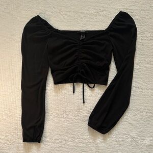 Forever 21 Black Ruched Long Sleeve Crop Top